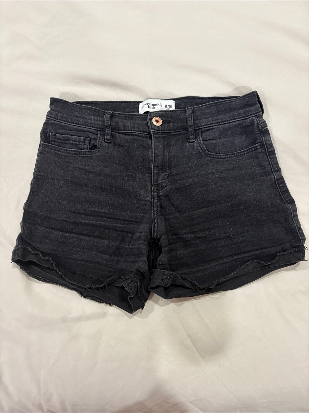Abercrombie Kids Washed Black Denim Cutoff Shorts size 15/16